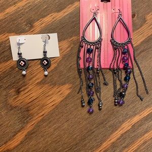 Candie’s Drop dangle earrings and faux pearl like drop earring matte silver Boho
